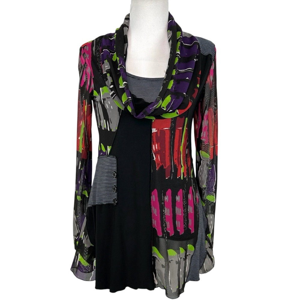 ZOE by MICHAEL PHILLIPS Lagenlook Colorful Abstract Tunic Top Women's Size XS